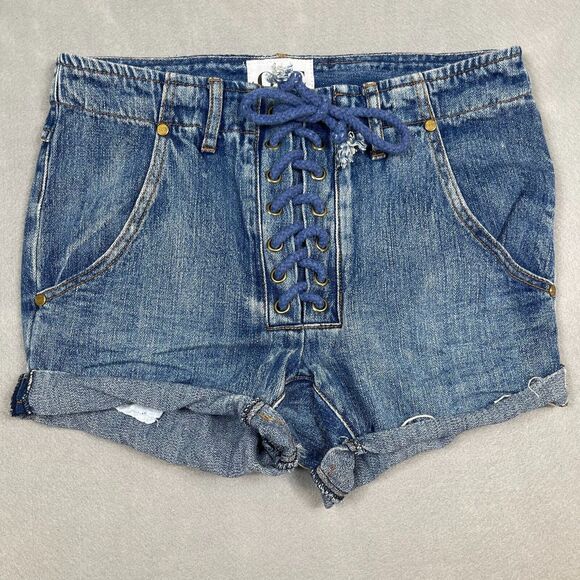 ONE BY One Teaspoon Denim Shorts Womens Sz 26 Superfreaks Lace-up - Picture 1 of 9